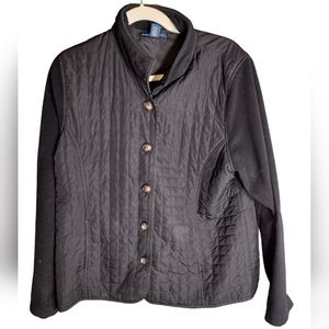 Karen Scott Sport quilted jacket button up size L color black